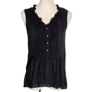 Anthropologie Holding Horses Black Ruffle Neck Pleated Viscose Blouse Size 2